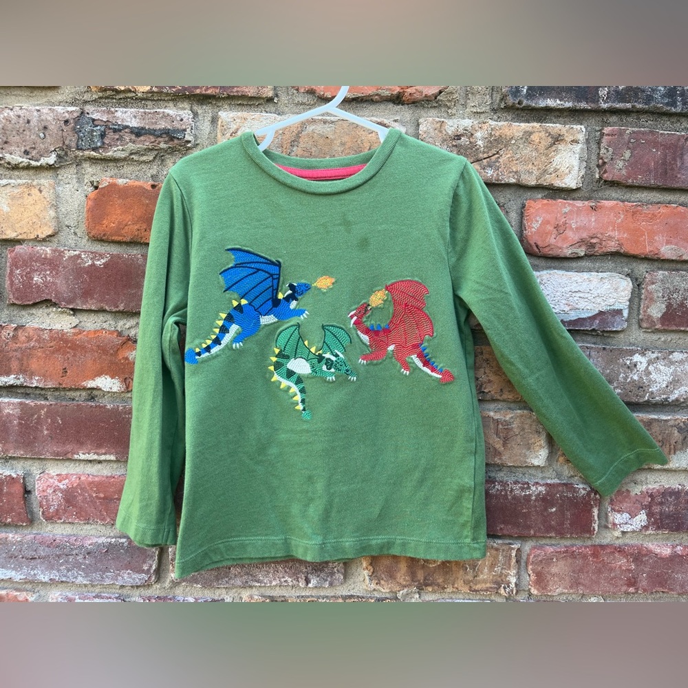Mini Boden Green Long Sleeve Tee with Dragon Design